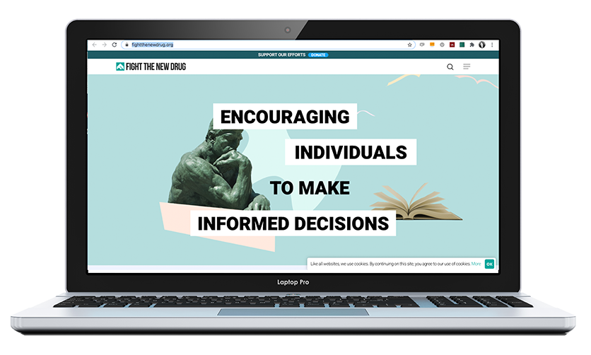 Computer on the website fightthenewdrug.org. The home screen says Encouraging Individuals to Make Informed Decisions
